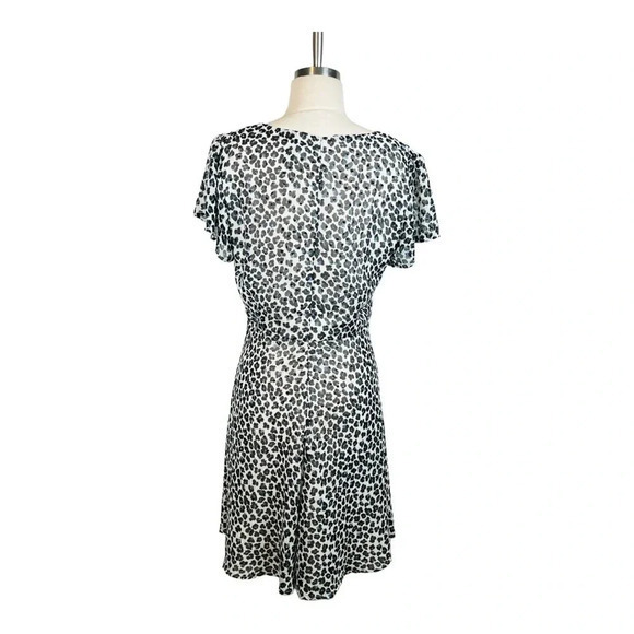 AQUA Animal Print‎ Leopard Skater Mini Dress Flutter Sleeve Women Size Large - Picture 5 of 7
